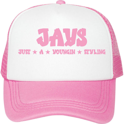 High pink trucker hat